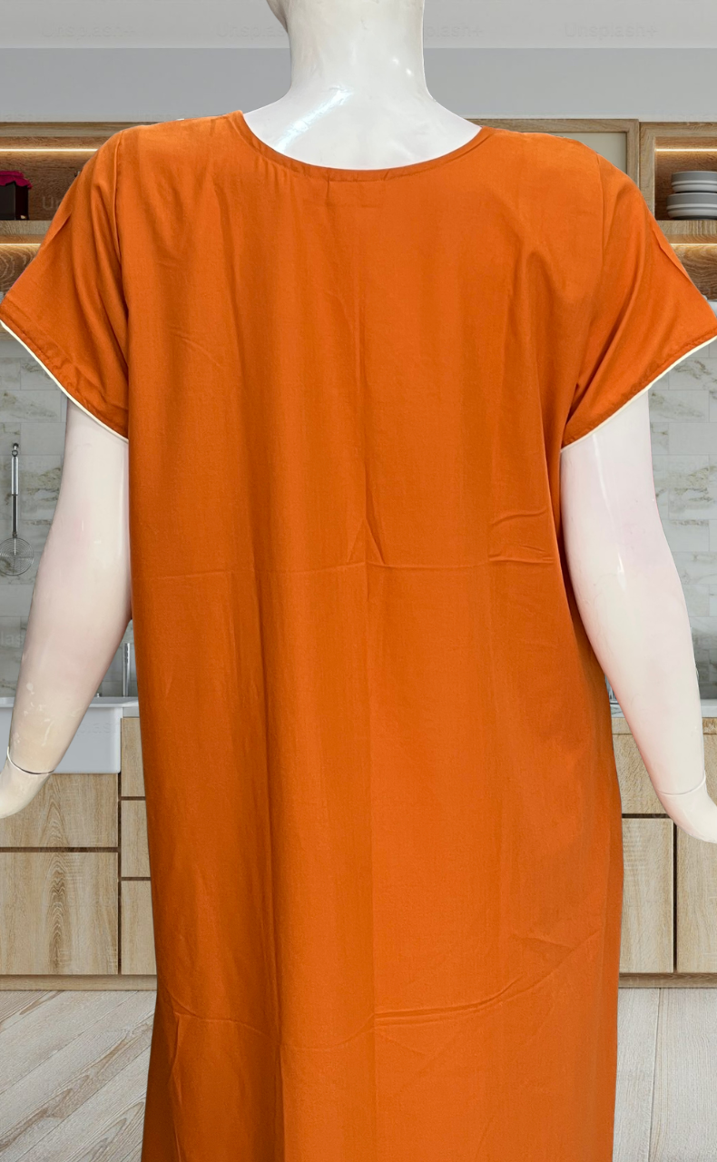 Cinnamon Colour Kashmiri Embroidery Soft Cotton Nighty. Soft Breathable Fabric | Laces and Frills