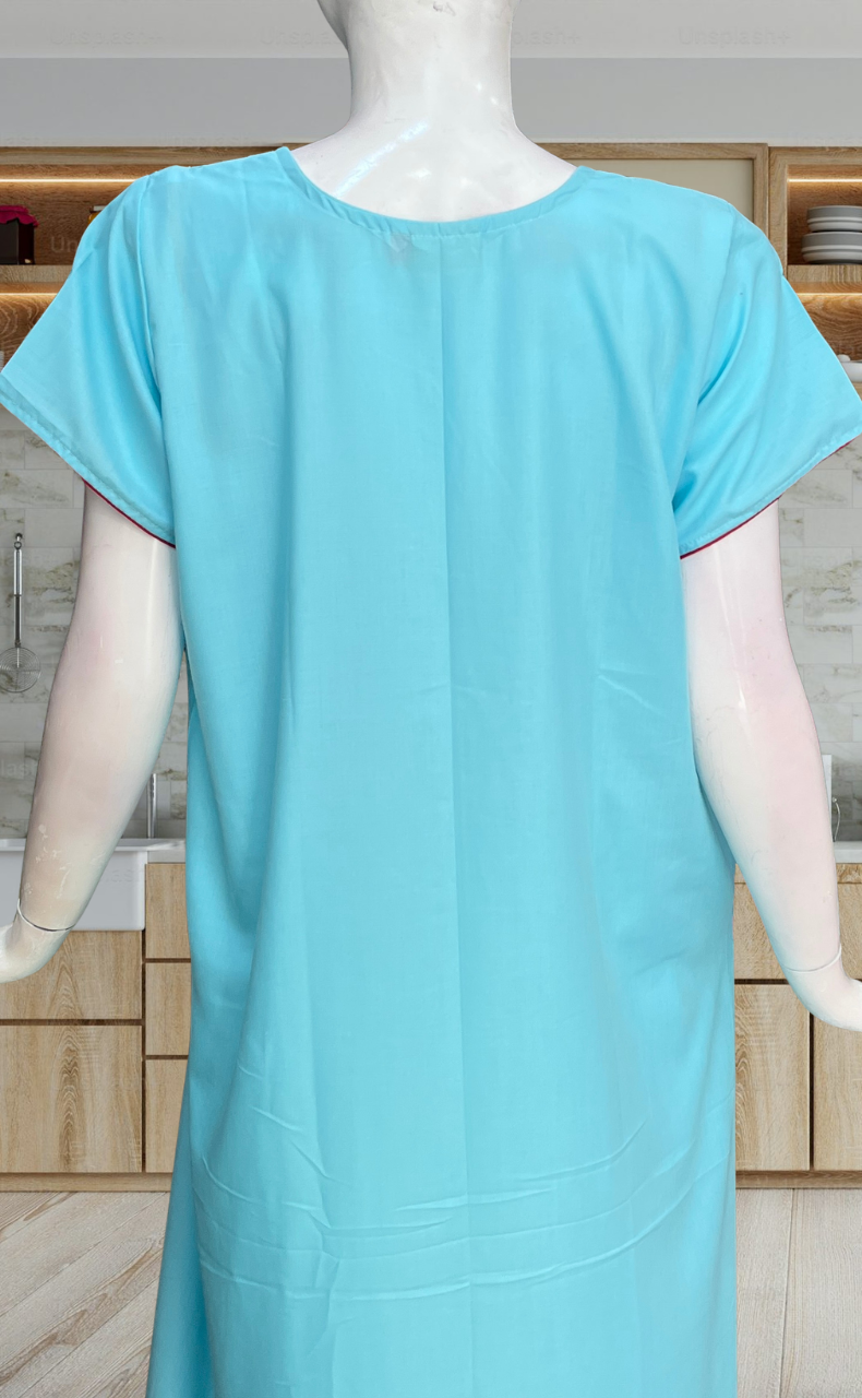 Electric Blue Kashmiri Embroidery Soft Cotton Nighty. Soft Breathable Fabric | Laces and Frills