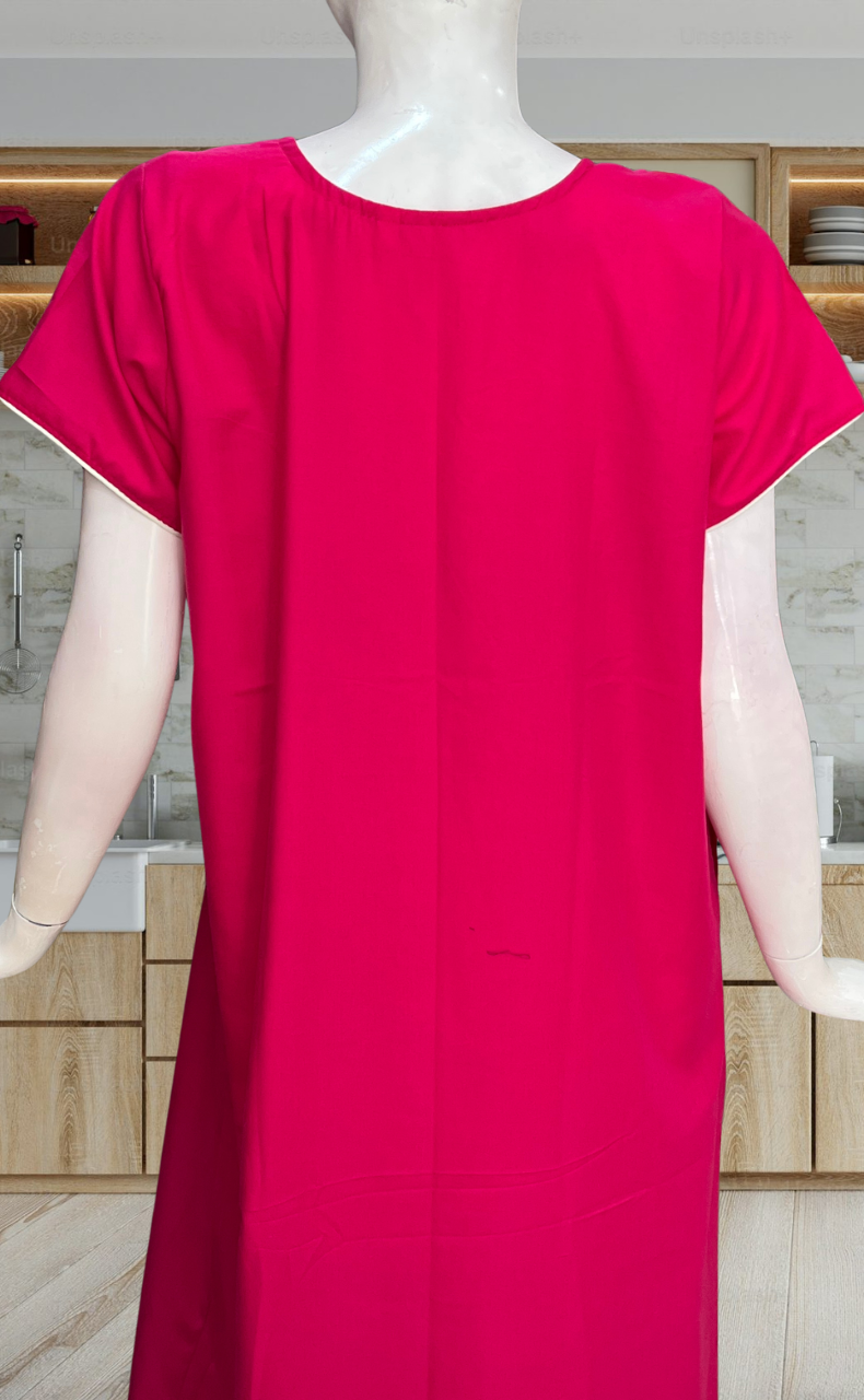 Hot Pink Kashmiri Embroidery Soft Cotton Nighty. Soft Breathable Fabric | Laces and Frills
