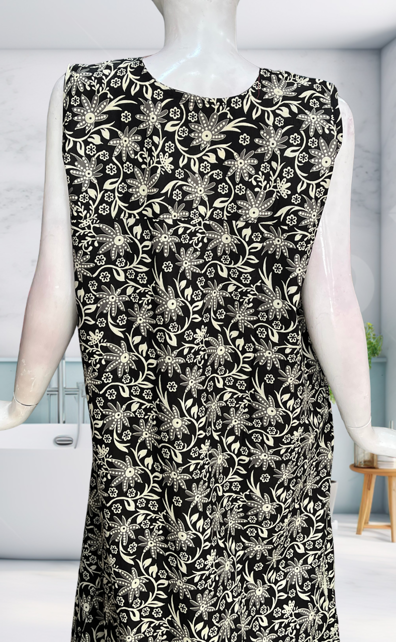 Black Garden Sleeveless Pure Cotton Nighty. Pure Durable Cotton | Laces and Frills