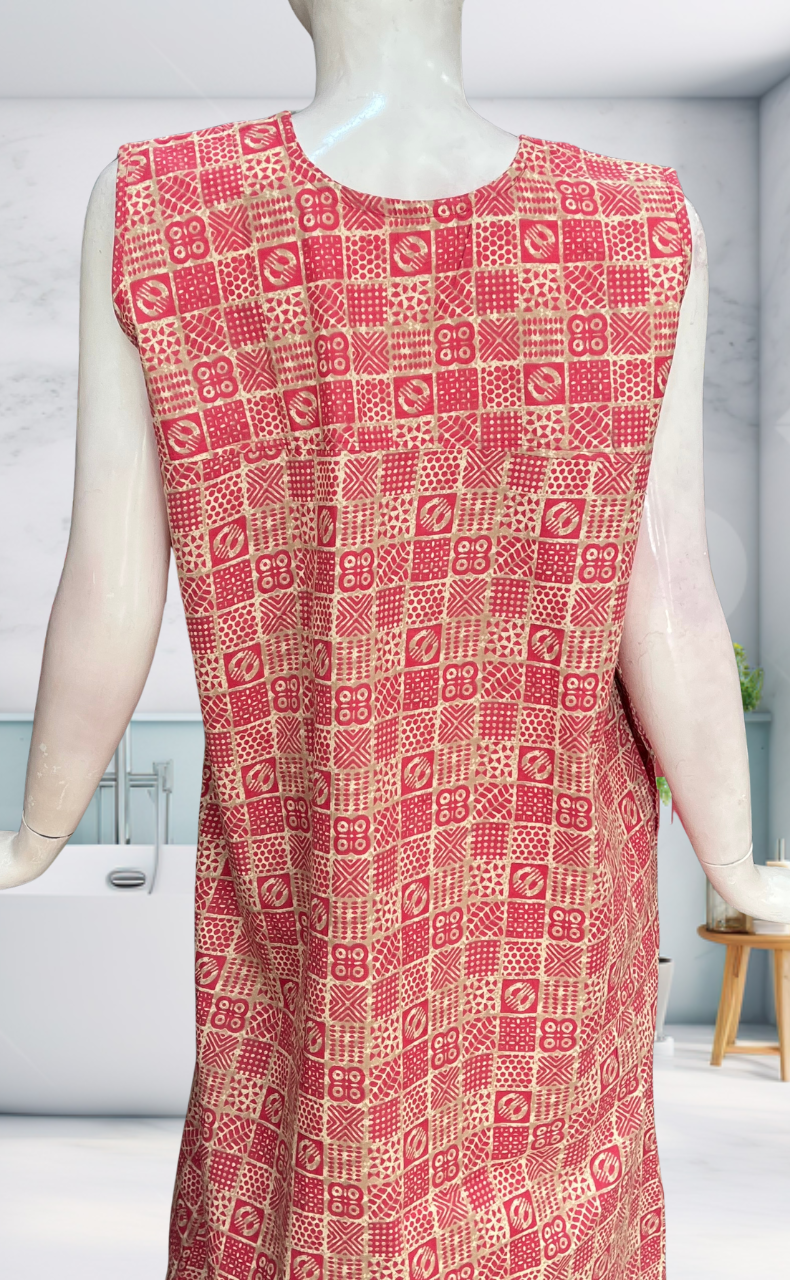 Pink Abstract Sleeveless Pure Cotton Nighty. Pure Durable Cotton | Laces and Frills
