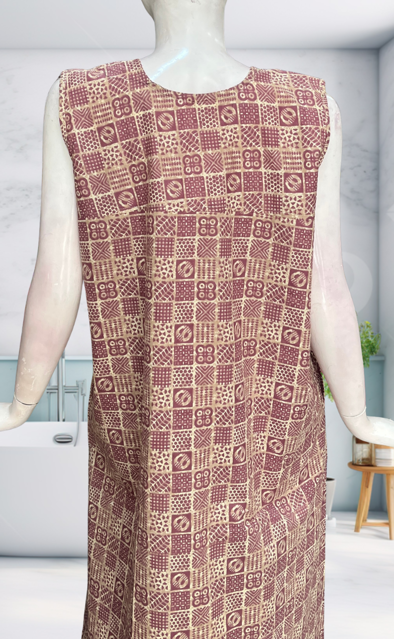 Purple Abstract Sleeveless Pure Cotton Nighty. Pure Durable Cotton | Laces and Frills
