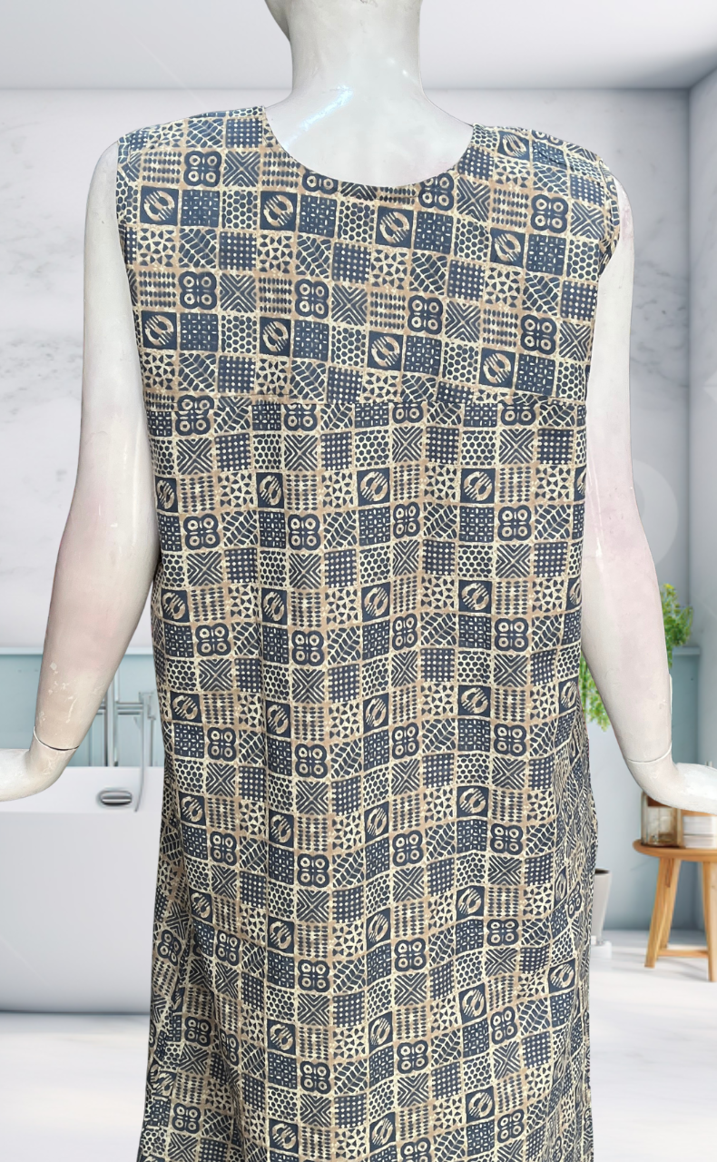 Light Blue Abstract Sleeveless Pure Cotton Nighty. Pure Durable Cotton | Laces and Frills