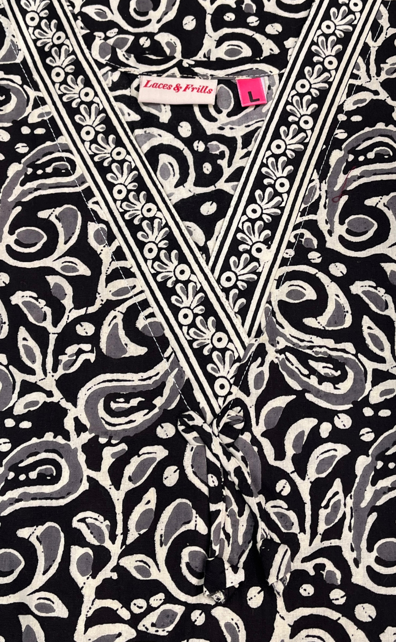 Black Garden Sleeveless Pure Cotton Nighty. Pure Durable Cotton | Laces and Frills