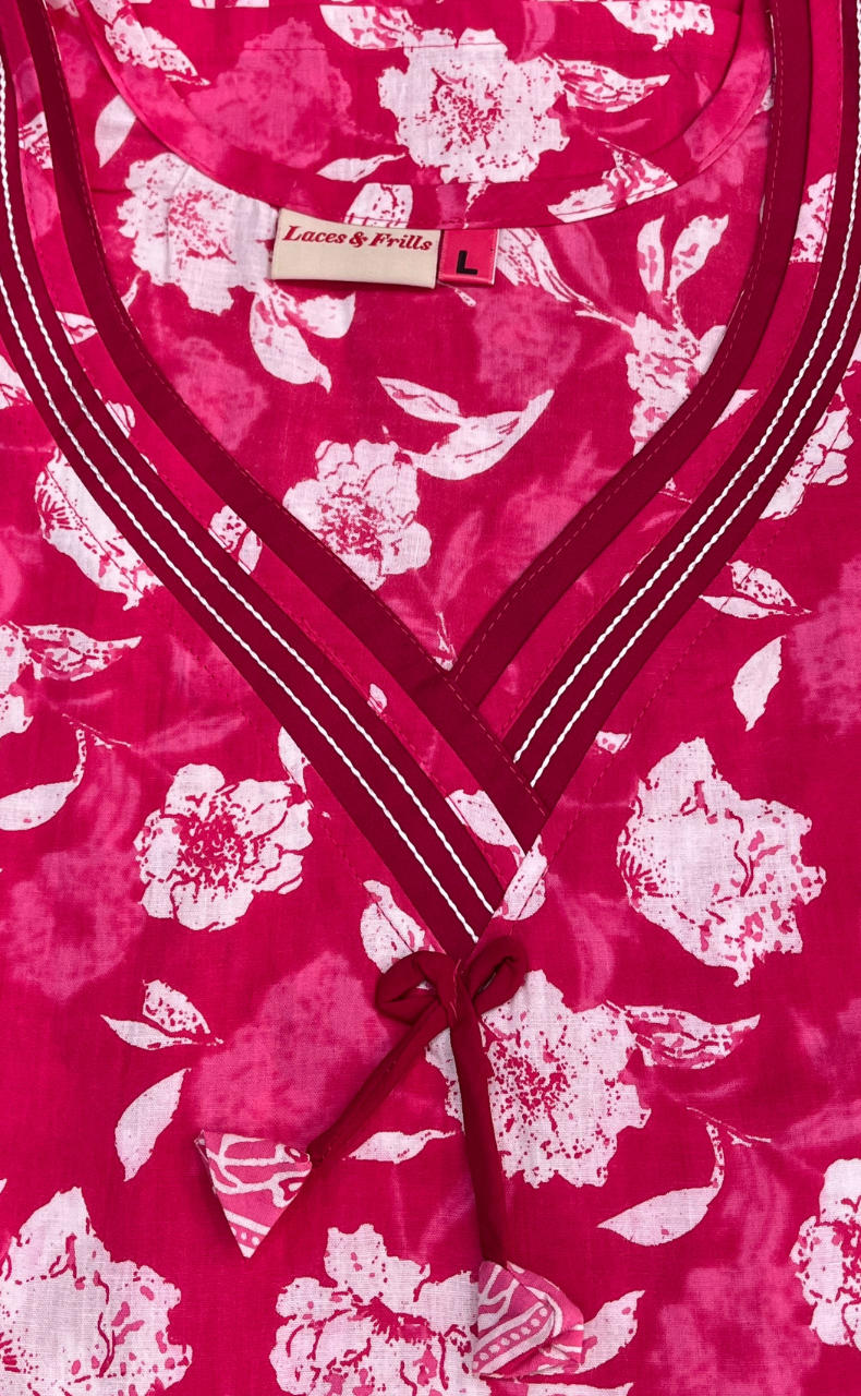 Pink Garden Sleeveless Pure Cotton Nighty. Pure Durable Cotton | Laces and Frills