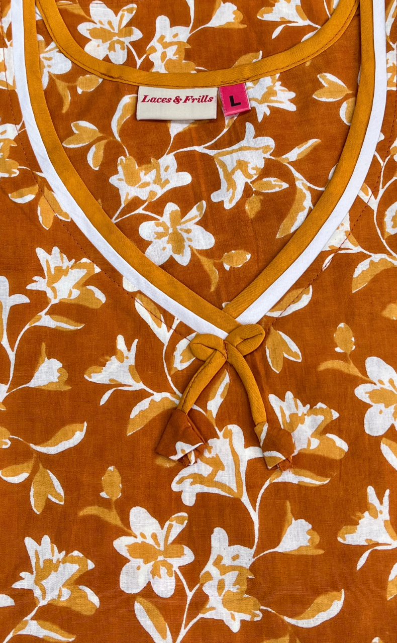 Mustard Garden Sleeveless Pure Cotton Nighty. Pure Durable Cotton | Laces and Frills