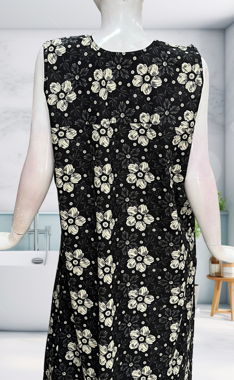 Black Floral Sleeveless Pure Cotton Nighty. Pure Durable Cotton | Laces and Frills