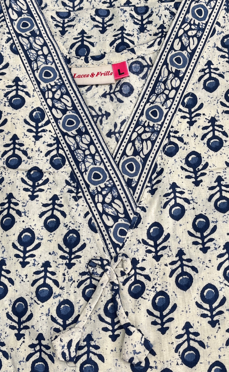 Blue Flora Sleeveless Pure Cotton Nighty. Pure Durable Cotton | Laces and Frills