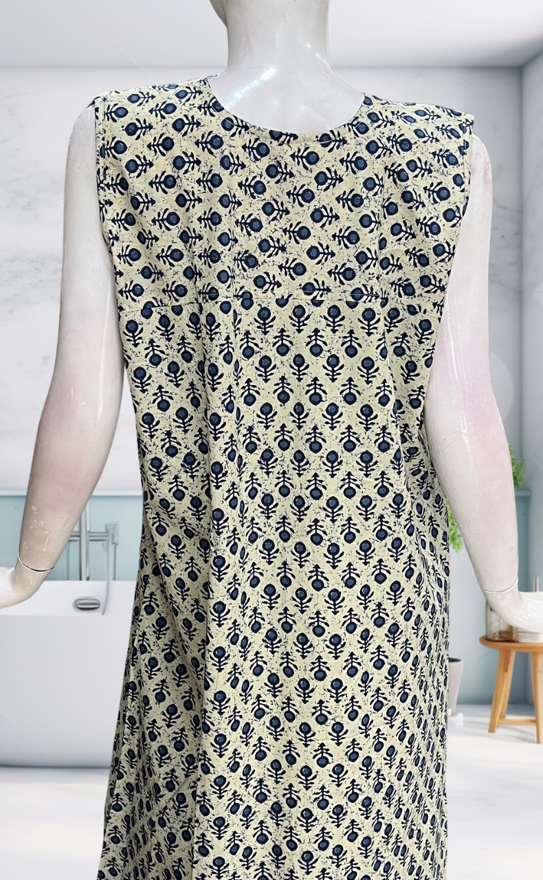 Blue Flora Sleeveless Pure Cotton Nighty. Pure Durable Cotton | Laces and Frills