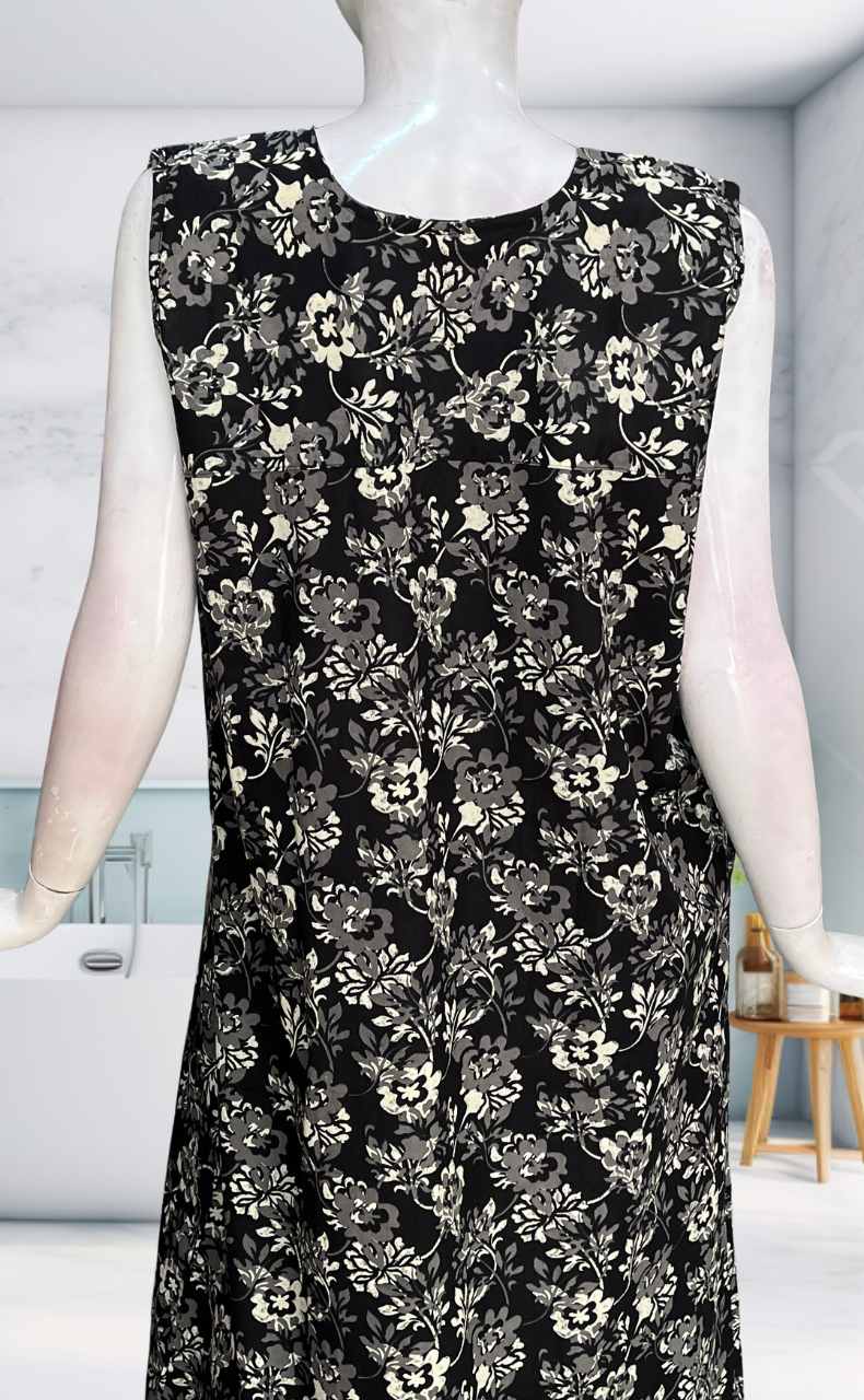 Black Garden Sleeveless Pure Cotton Nighty. Pure Durable Cotton | Laces and Frills
