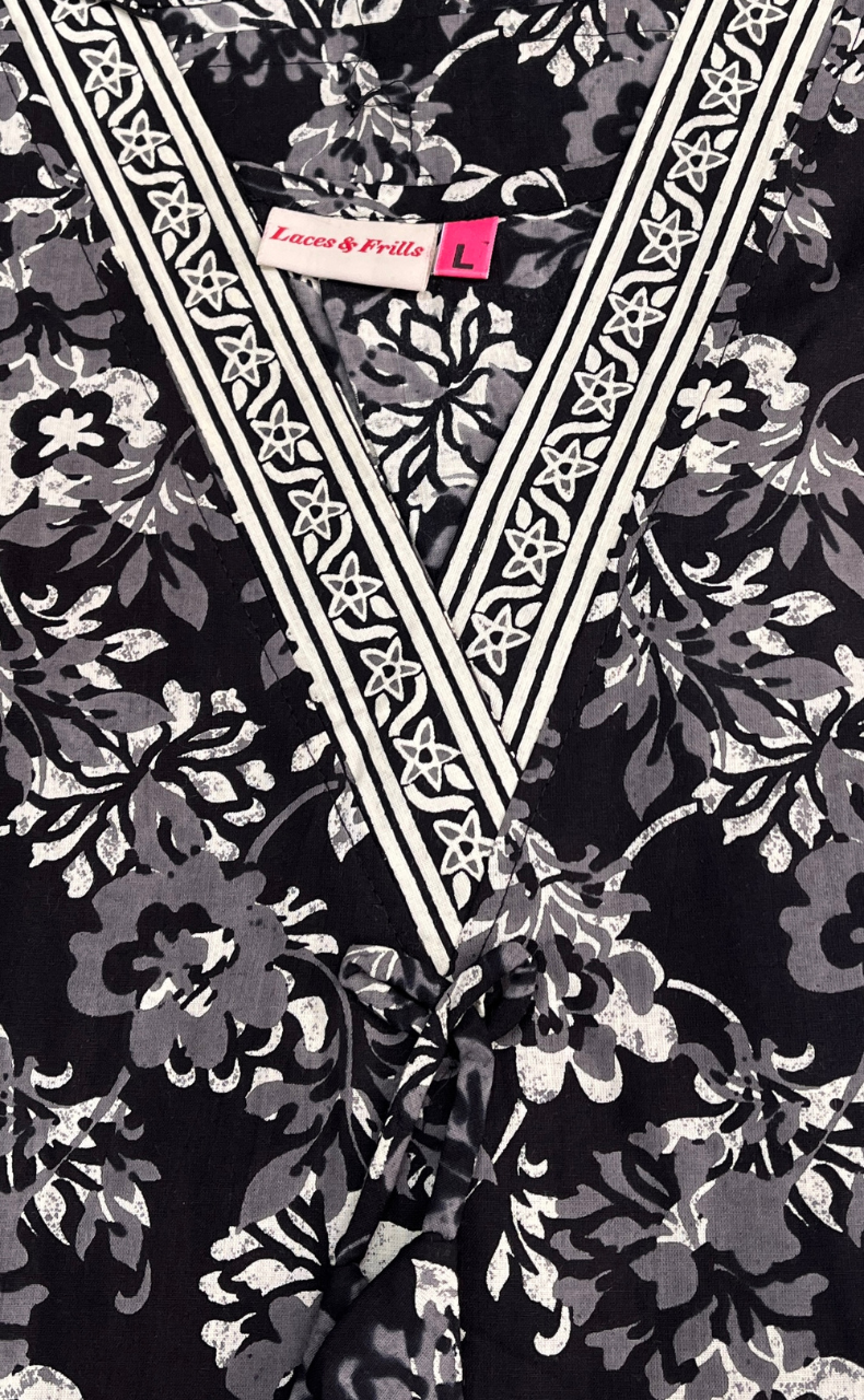 Black Garden Sleeveless Pure Cotton Nighty. Pure Durable Cotton | Laces and Frills
