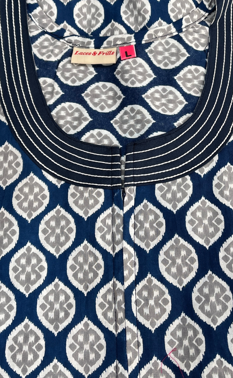 Blue Ikat Sleeveless Pure Cotton Nighty. Pure Durable Cotton | Laces and Frills