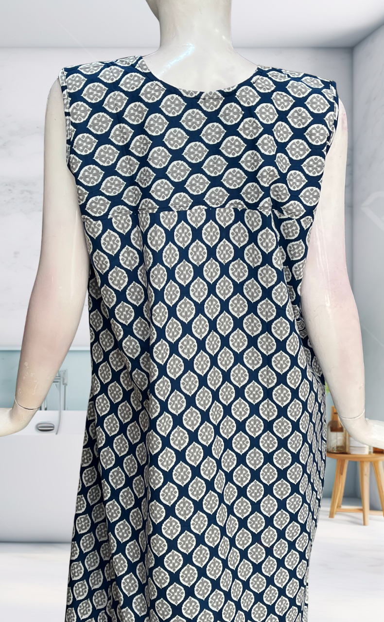 Blue Ikat Sleeveless Pure Cotton Nighty. Pure Durable Cotton | Laces and Frills