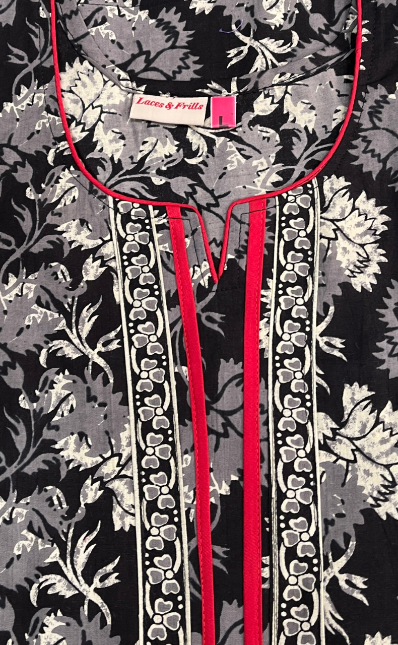 Black Garden Sleeveless Pure Cotton Nighty. Pure Durable Cotton | Laces and Frills