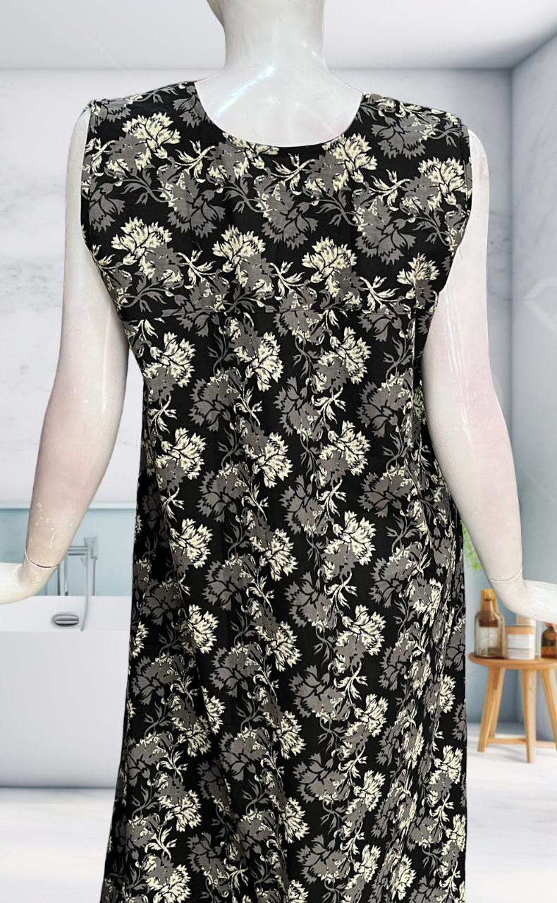 Black Garden Sleeveless Pure Cotton Nighty. Pure Durable Cotton | Laces and Frills