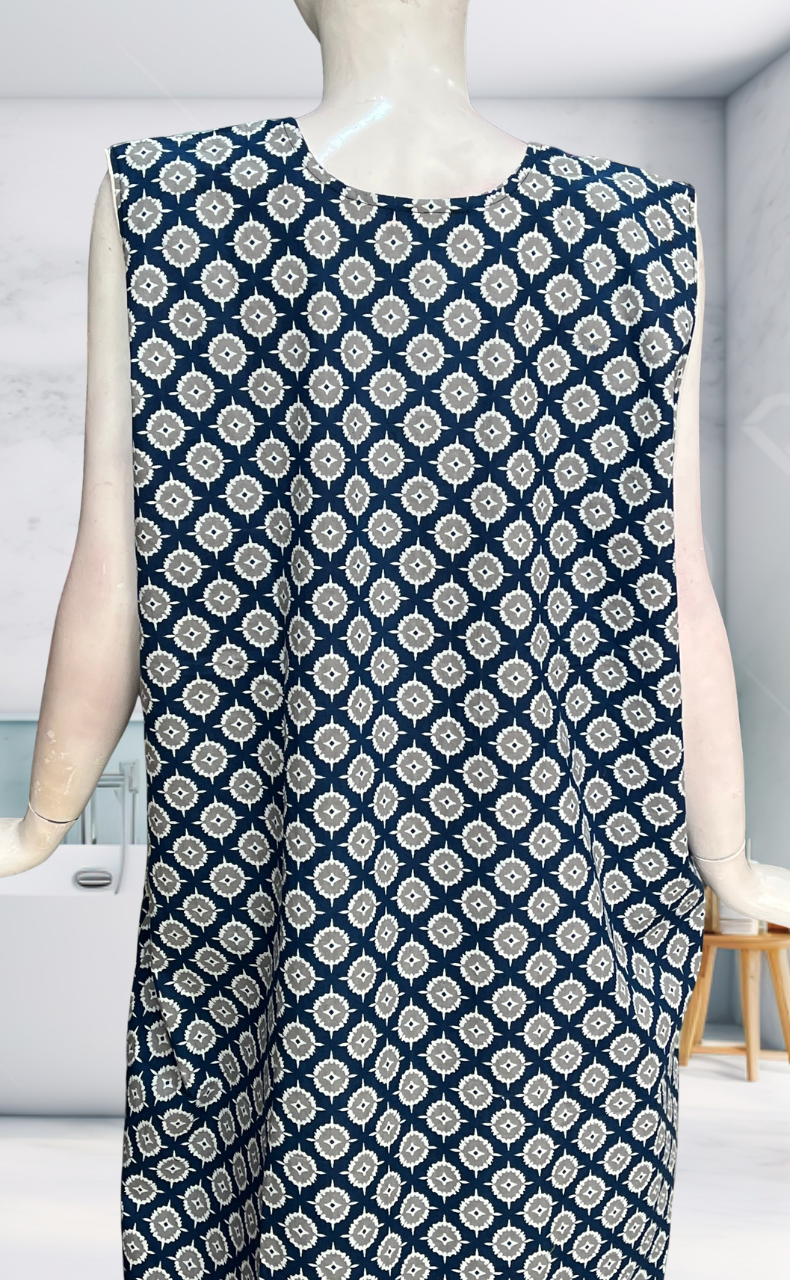 Blue Ajrakh Sleeveless Pure Cotton Nighty. Pure Durable Cotton | Laces and Frills