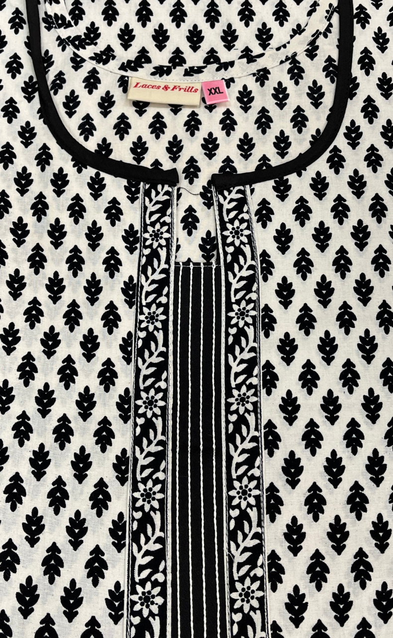 White Flora Sleeveless Pure Cotton Nighty. Pure Durable Cotton | Laces and Frills