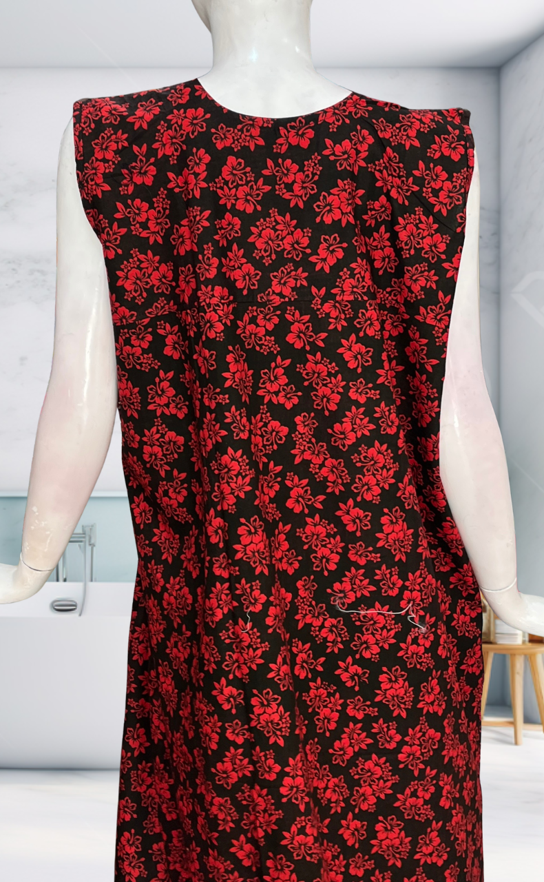 Black Flora Sleeveless Pure Cotton Nighty. Pure Durable Cotton | Laces and Frills