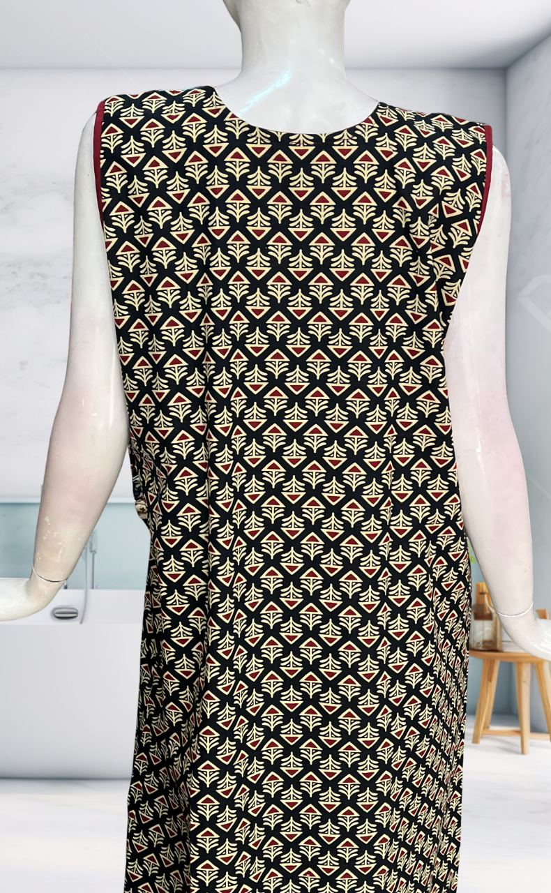 Black Flora Sleeveless Pure Cotton Nighty. Pure Durable Cotton | Laces and Frills