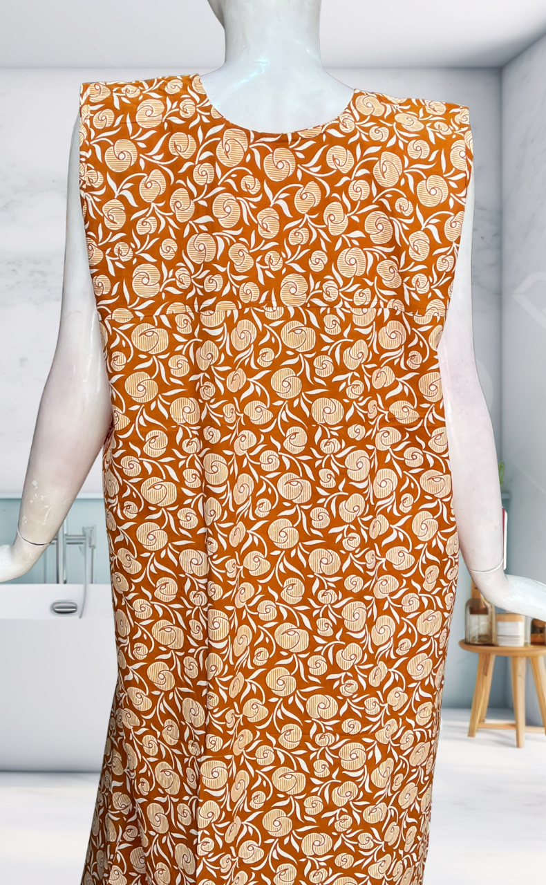 Yellow Flora Sleeveless Pure Cotton Nighty. Pure Durable Cotton | Laces and Frills