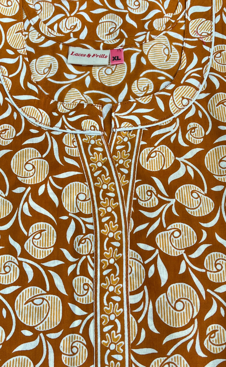 Yellow Flora Sleeveless Pure Cotton Nighty. Pure Durable Cotton | Laces and Frills