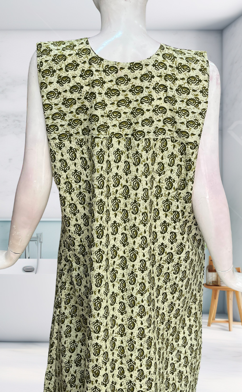 Green Paisley Motif Sleeveless Pure Cotton Nighty. Pure Durable Cotton | Laces and Frills