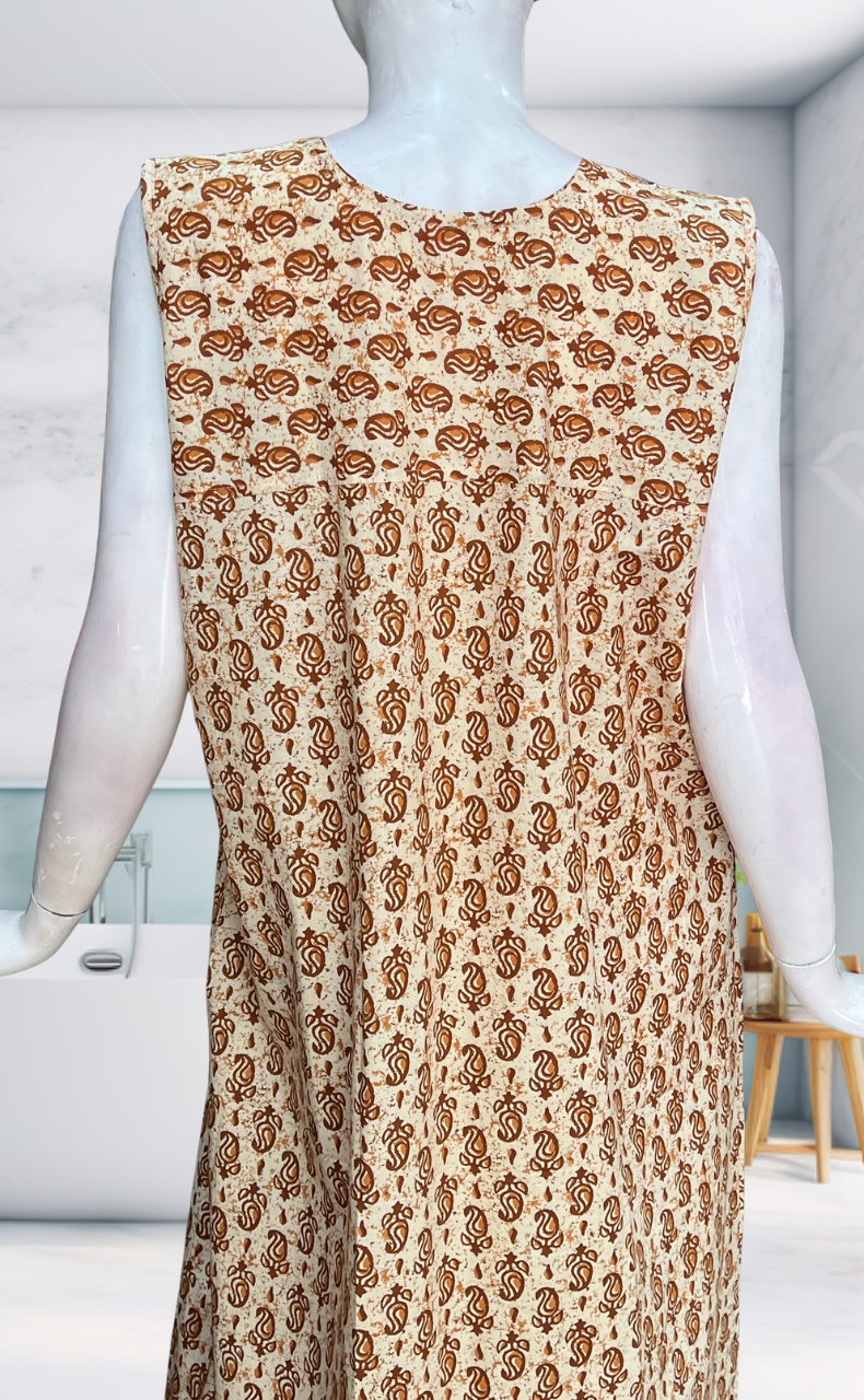 Mustard Paisley Motif Sleeveless Pure Cotton Nighty. Pure Durable Cotton | Laces and Frills