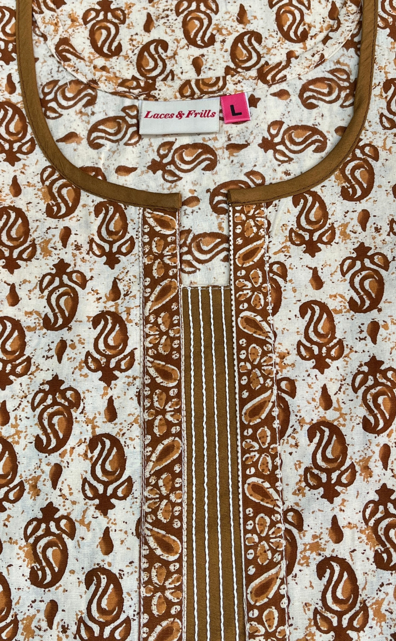 Mustard Paisley Motif Sleeveless Pure Cotton Nighty. Pure Durable Cotton | Laces and Frills