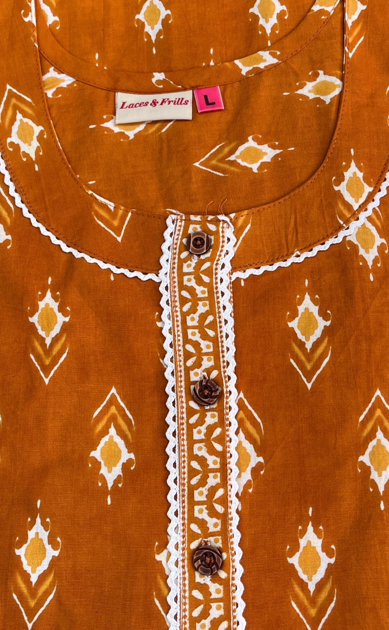 Yellow Abstract Sleeveless Pure Cotton Nighty. Pure Durable Cotton | Laces and Frills