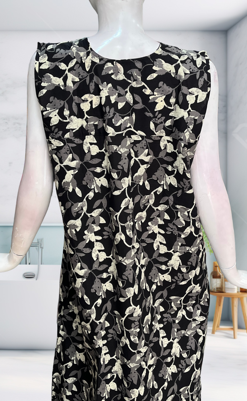 Black Garden Sleeveless Pure Cotton Nighty. Pure Durable Cotton | Laces and Frills