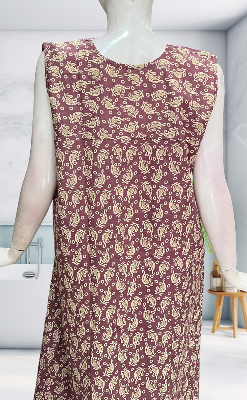 Light Purple Garden Sleeveless Pure Cotton Nighty. Pure Durable Cotton | Laces and Frills