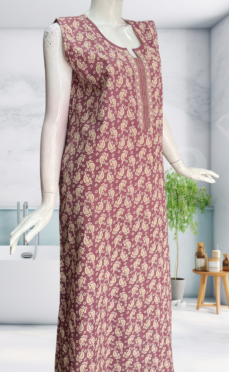 Light Purple Garden Sleeveless Pure Cotton Nighty. Pure Durable Cotton | Laces and Frills
