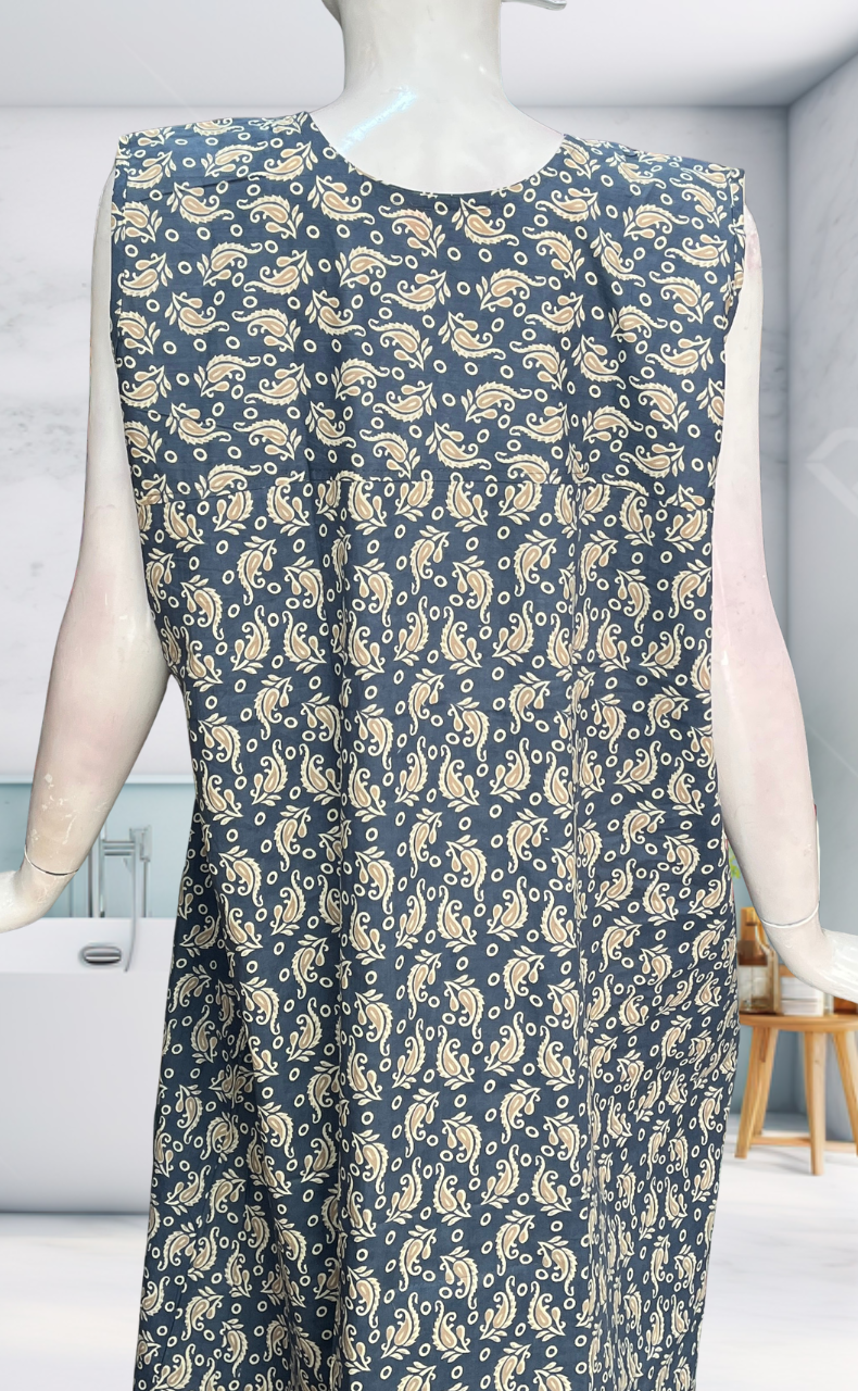 Light Blue Garden Sleeveless Pure Cotton Nighty. Pure Durable Cotton | Laces and Frills