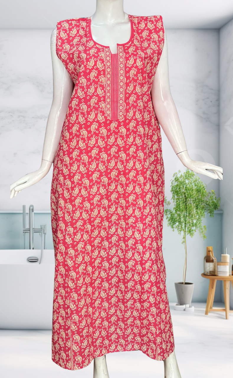Pink Garden Sleeveless Pure Cotton Nighty. Pure Durable Cotton | Laces and Frills