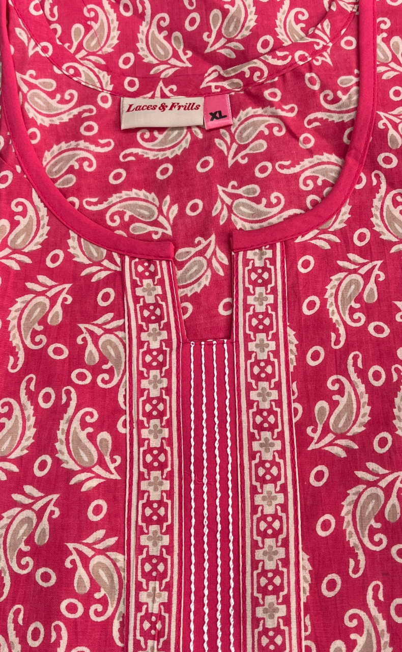 Pink Garden Sleeveless Pure Cotton Nighty. Pure Durable Cotton | Laces and Frills