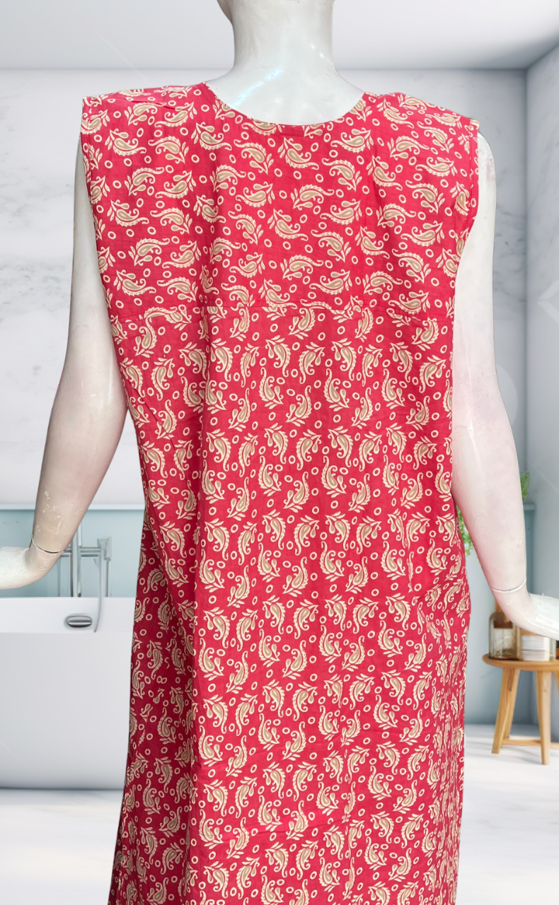 Pink Garden Sleeveless Pure Cotton Nighty. Pure Durable Cotton | Laces and Frills