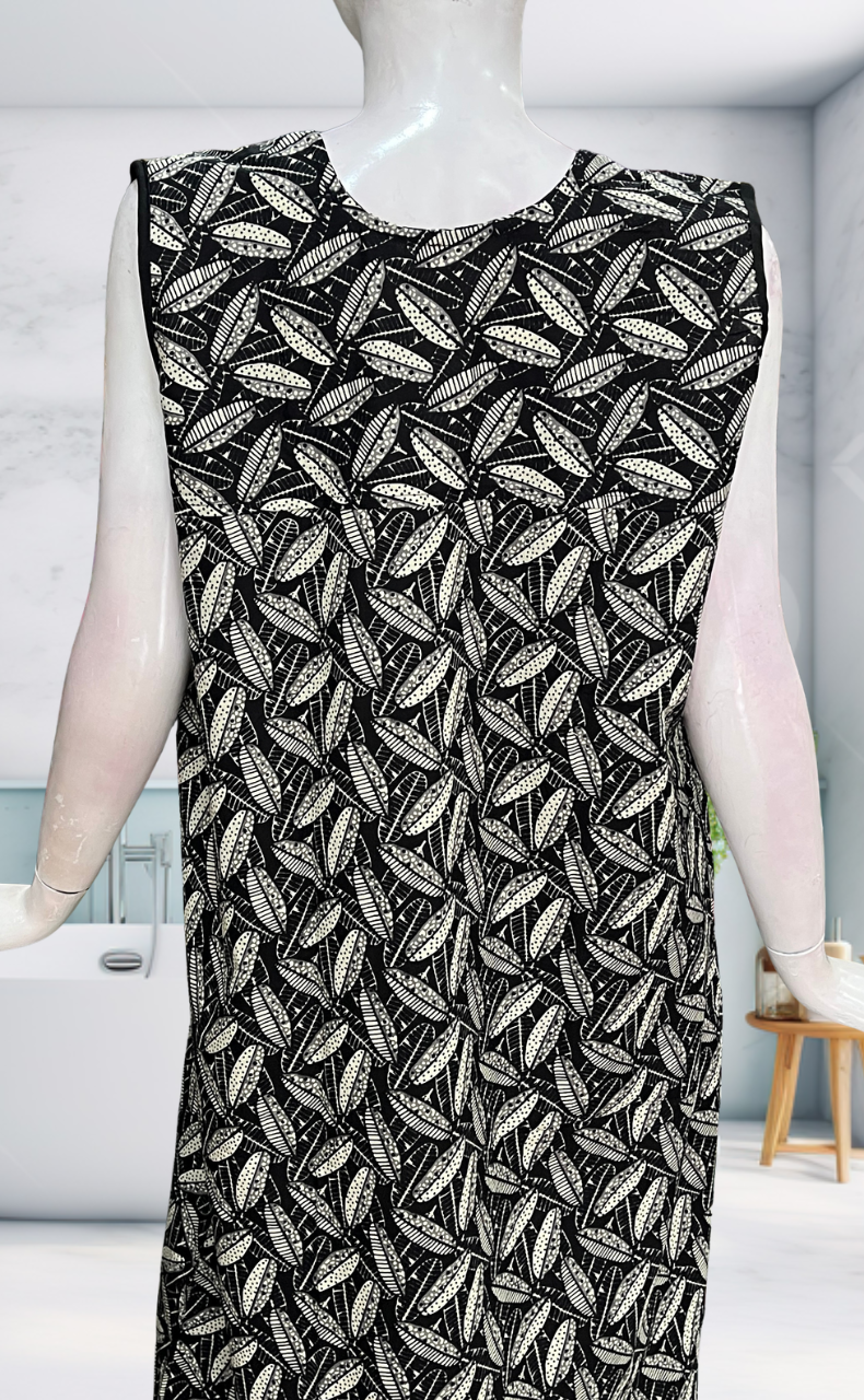 Black Leafy Sleeveless Pure Cotton Nighty. Pure Durable Cotton | Laces and Frills