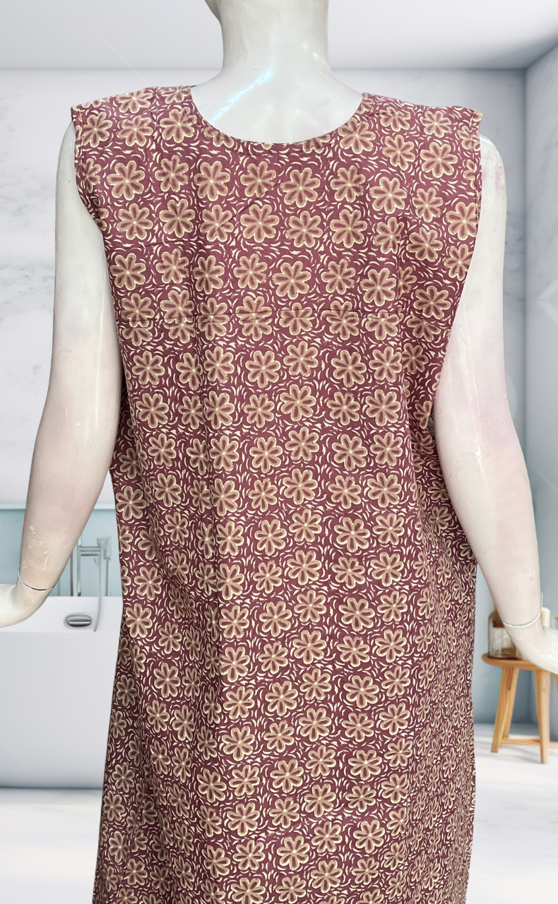 Light Purple Flora Sleeveless Pure Cotton Nighty. Pure Durable Cotton | Laces and Frills