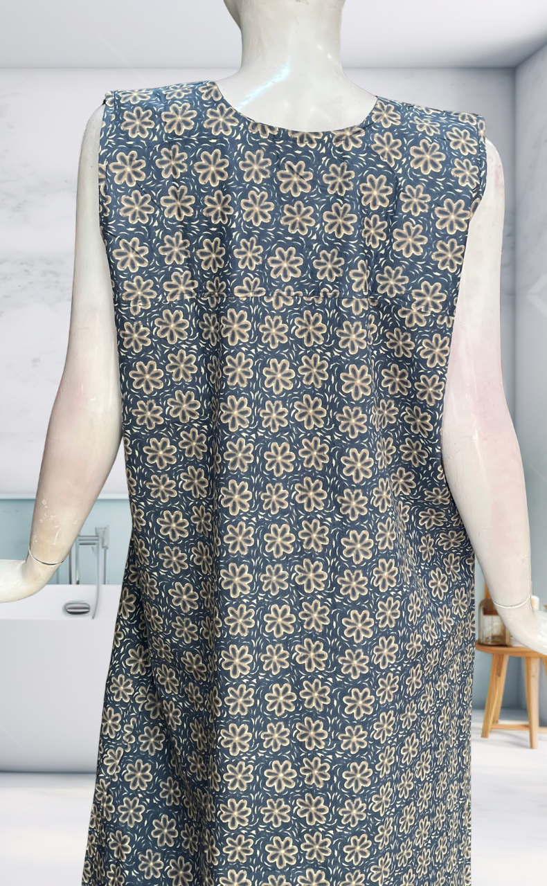 Light Blue Flora Sleeveless Pure Cotton Nighty. Pure Durable Cotton | Laces and Frills