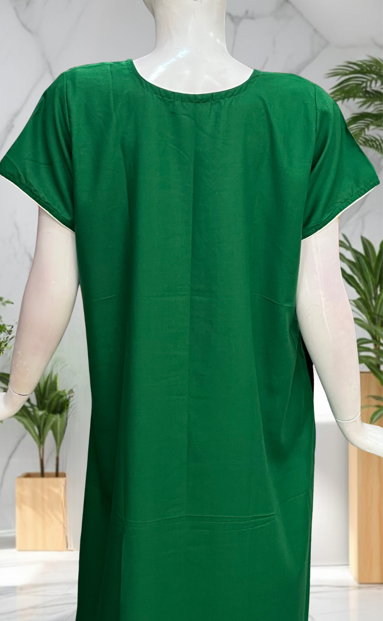 Green Embroidery Soft Cotton Nighty. Soft Breathable Fabric | Laces and Frills