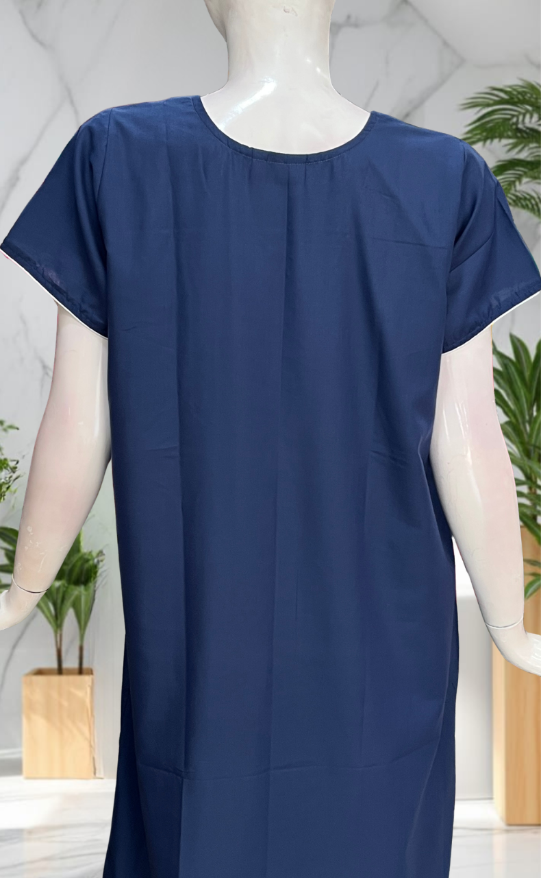Indigo Blue Embroidery Soft Cotton Nighty. Soft Breathable Fabric | Laces and Frills