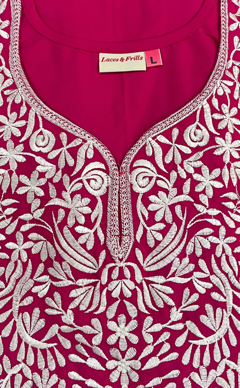 Pink Embroidery Soft Cotton Nighty. Soft Breathable Fabric | Laces and Frills