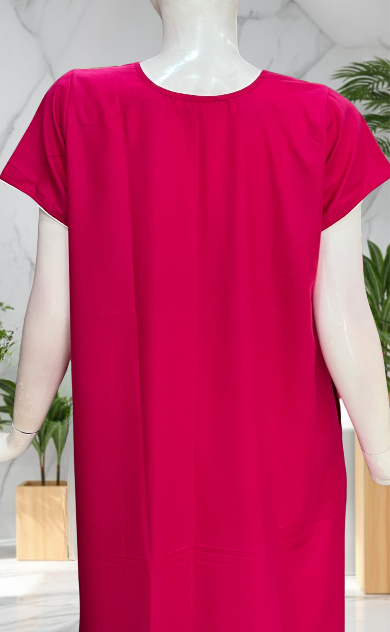 Pink Embroidery Soft Cotton Nighty. Soft Breathable Fabric | Laces and Frills