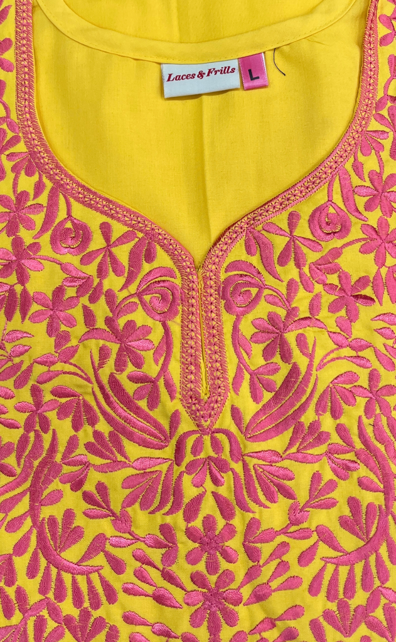 Yellow Embroidery Soft Cotton Nighty. Soft Breathable Fabric | Laces and Frills