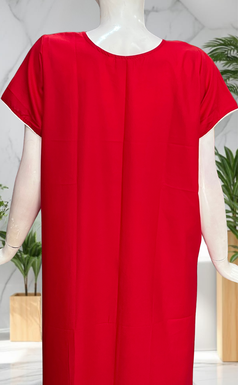 Red Embroidery Soft Cotton Nighty. Soft Breathable Fabric | Laces and Frills