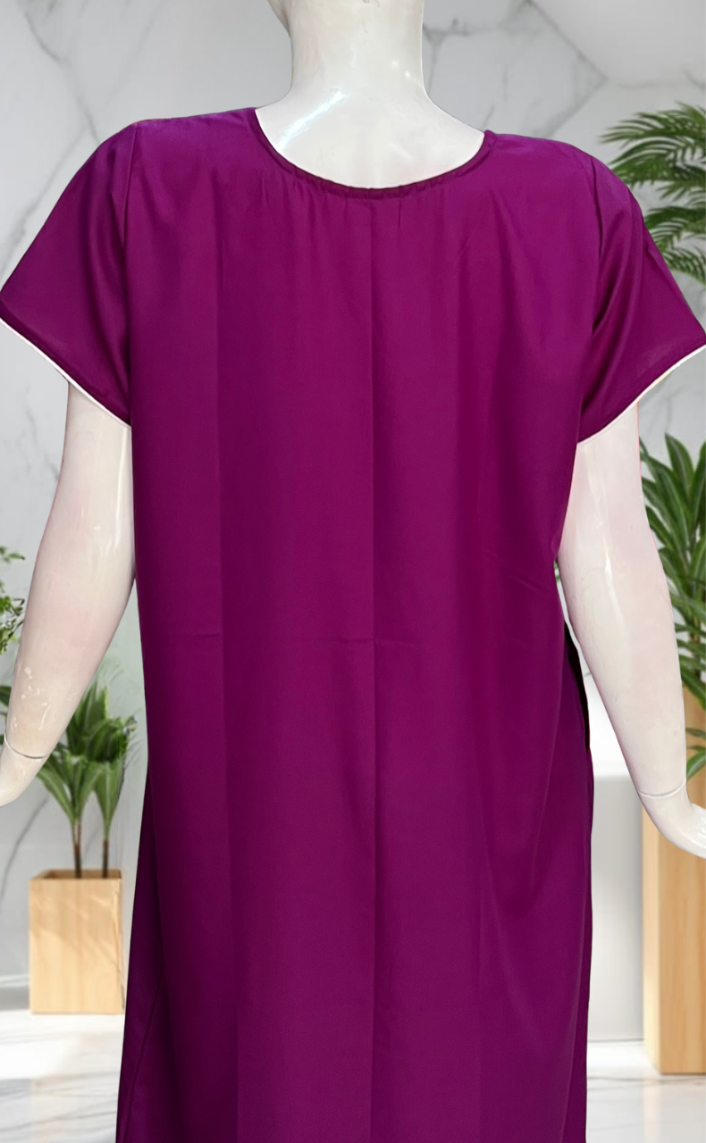 Violet Embroidery Soft Cotton Nighty. Soft Breathable Fabric | Laces and Frills