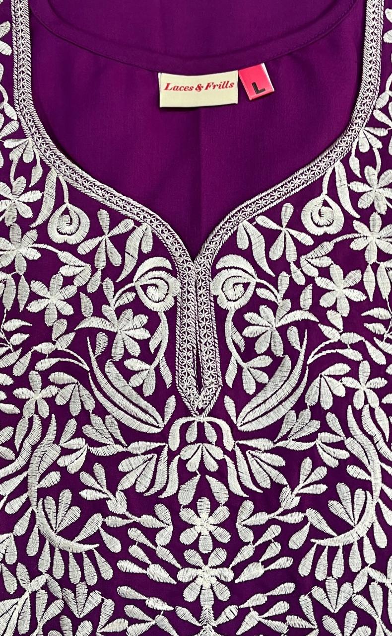 Violet Embroidery Soft Cotton Nighty. Soft Breathable Fabric | Laces and Frills