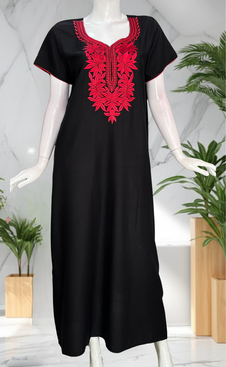 Black Embroidery Soft Cotton Nighty. Soft Breathable Fabric | Laces and Frills