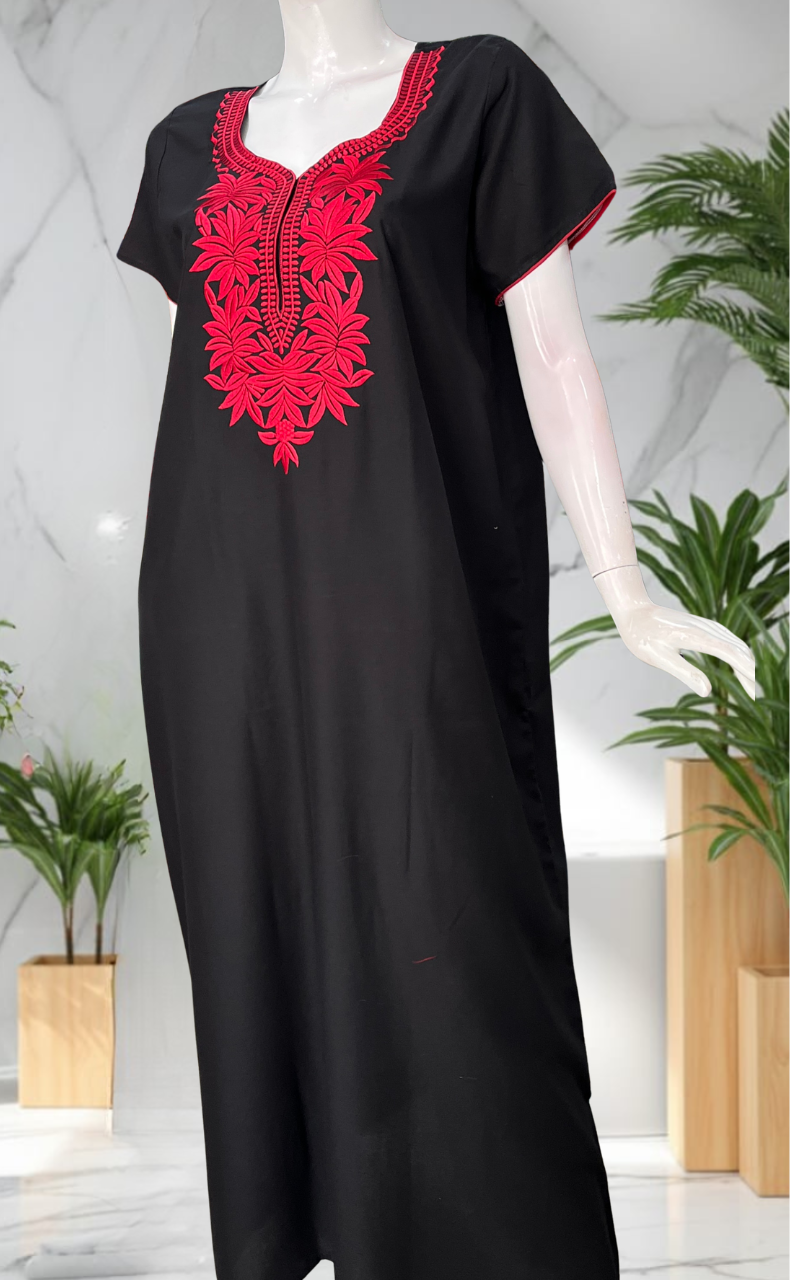 Black Embroidery Soft Cotton Nighty. Soft Breathable Fabric | Laces and Frills