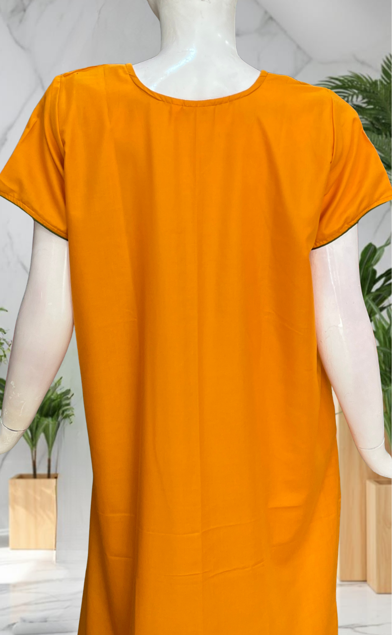 Yellow Embroidery Soft Cotton Nighty. Soft Breathable Fabric | Laces and Frills